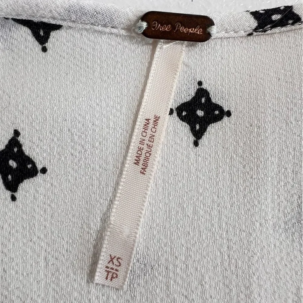 FREE PEOPLE Tallula White Print Kimono Sleeve Mini Dress Medium Neutral